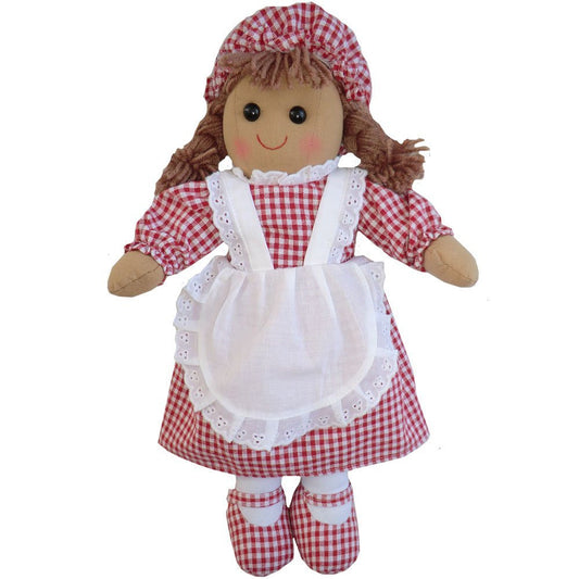 red gingham rag doll 40cm with gingham hat white apron - hanrattycraftsgifts.co.uk