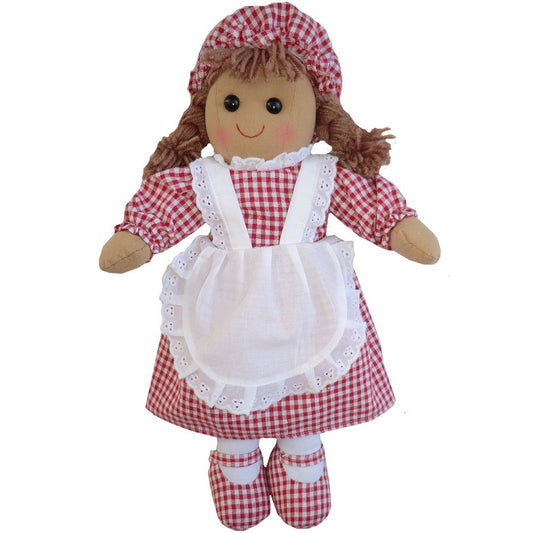 Powell Craft red gingham rag doll 40cm with gingham hat white apron - hanrattycraftsgifts.co.uk