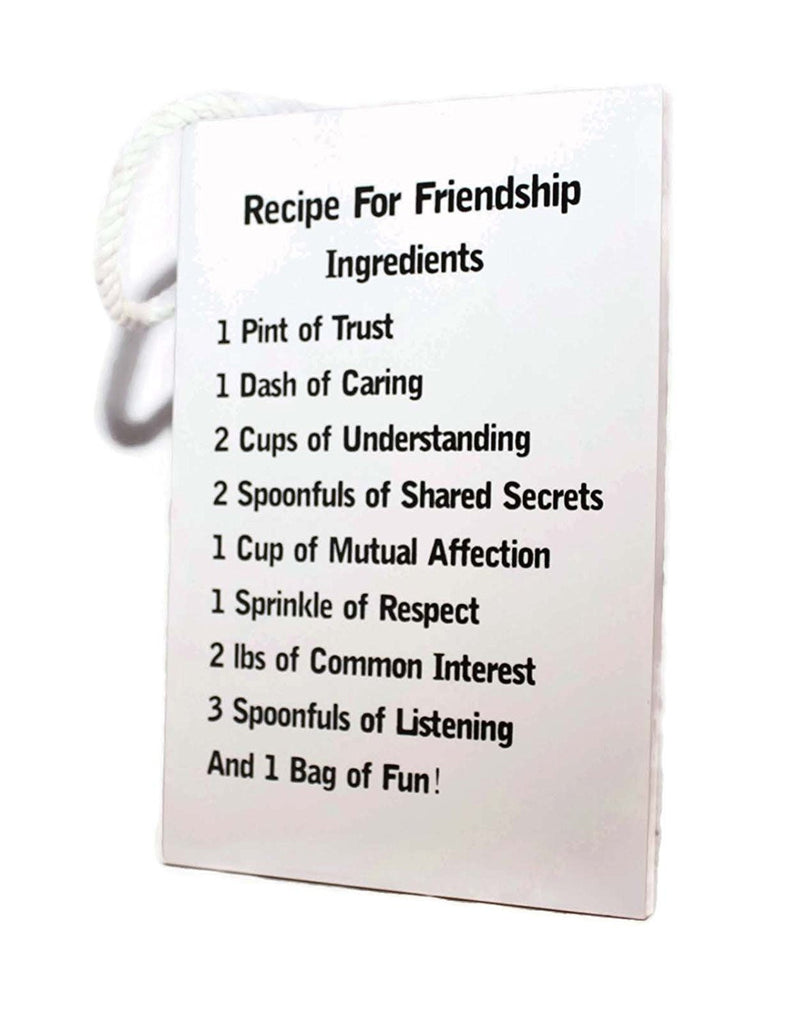 Recipe For Friendship Ingredients Plaque With Rope Hanger - hanrattycraftsgifts.co.uk