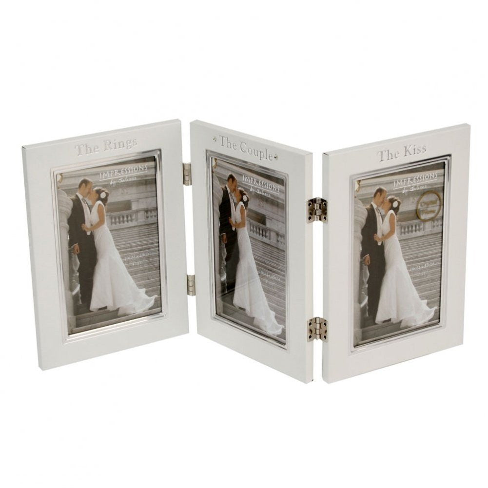Juliana Wedding Aluminium Triple Frame - Ring/Couple/Kiss - hanrattycraftsgifts.co.uk