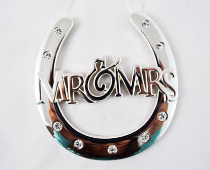 Wedding Silver Mr & Mrs Horse Shoe Keepsake Wedding Day Gift for bride and groom - hanrattycraftsgifts.co.uk