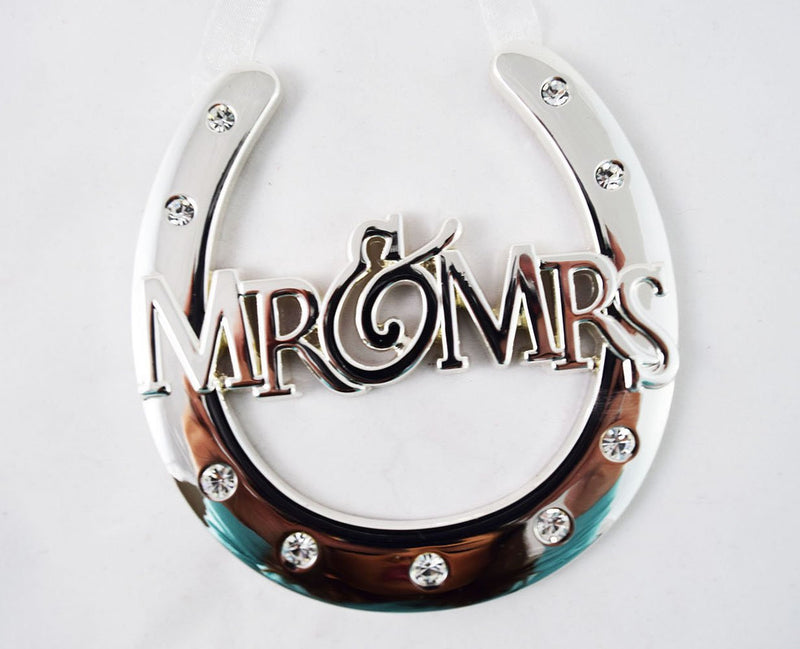 Wedding Silver Mr & Mrs Horse Shoe Keepsake Wedding Day Gift for bride and groom - hanrattycraftsgifts.co.uk