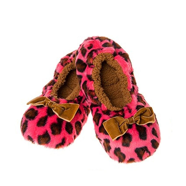 Deep Dusky Pink Soft Plush Animal Leopard Print Snoozies Fluffy Slippers (Large UK 6-7) - hanrattycraftsgifts.co.uk