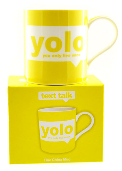 Yolo - You Only Live Once Fine China Yellow Mug In a Gift Box - hanrattycraftsgifts.co.uk