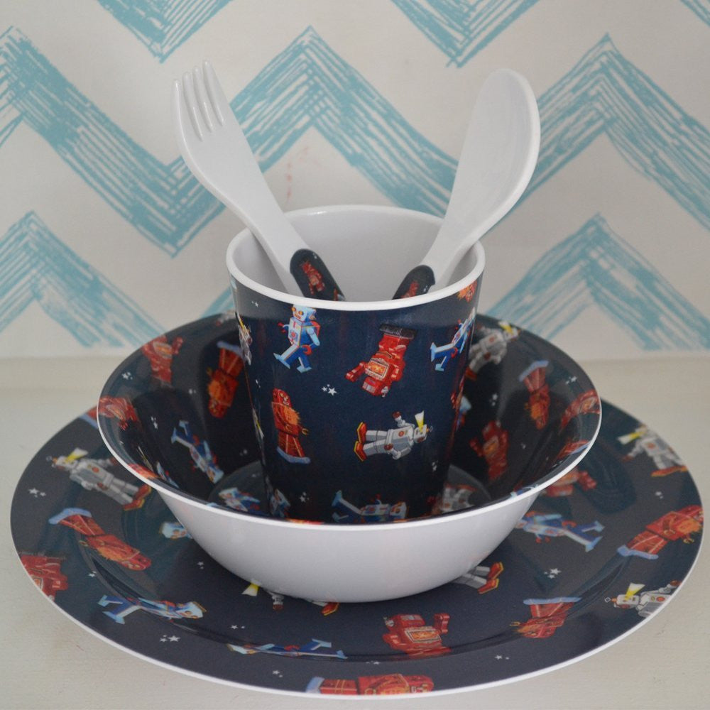 Powell Craft Melamine Toddler Dinner Set, ROBOT - hanrattycraftsgifts.co.uk