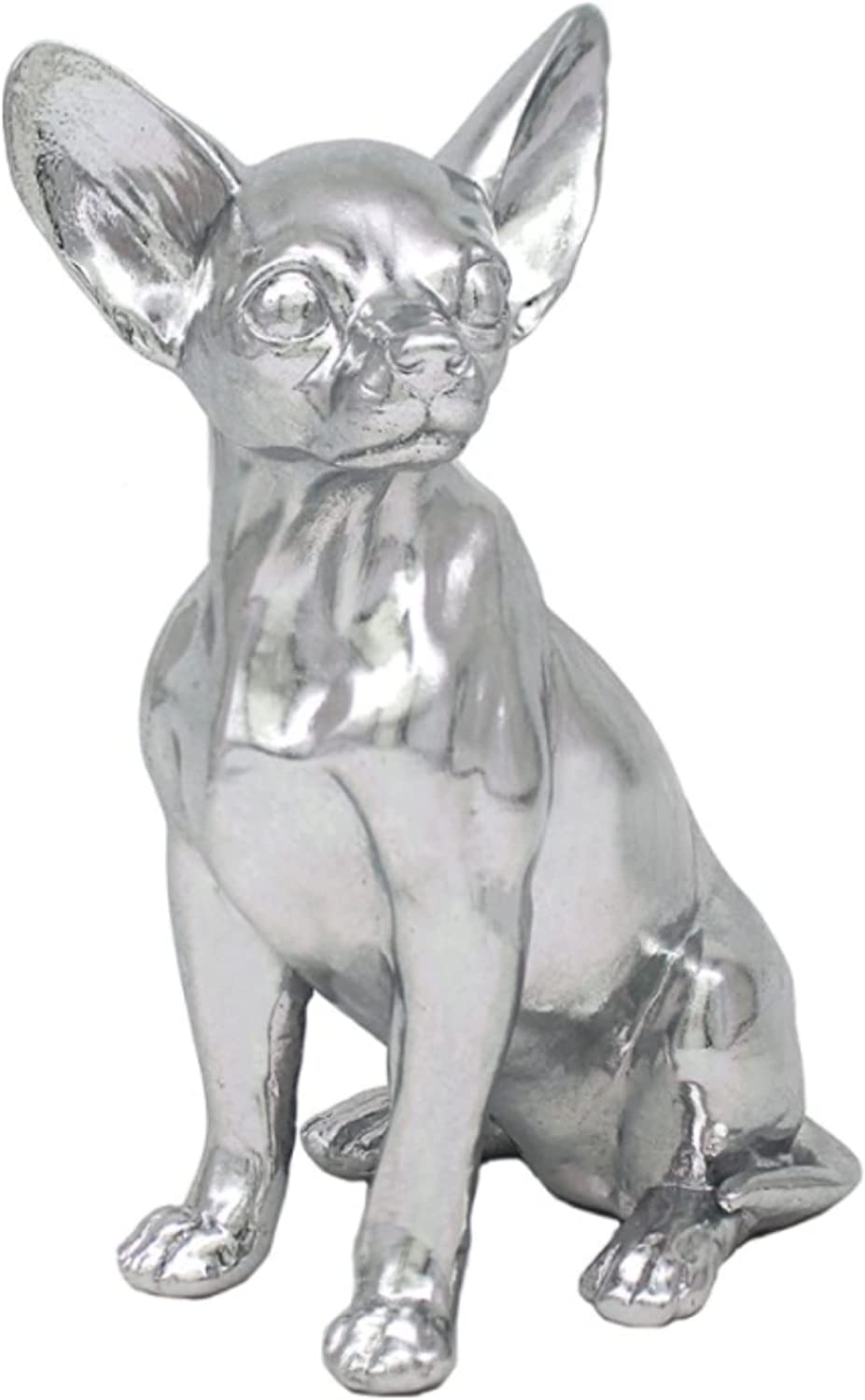 Silver Art Shiny Silver Effect Heavy Weight Sitting Chihuahua Figurine Ornament Decoration Dog Lover Gift