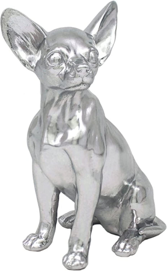 Silver Art Shiny Silver Effect Heavy Weight Sitting Chihuahua Figurine Ornament Decoration Dog Lover Gift
