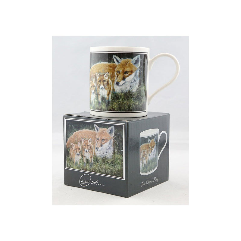 Cachet Fox & Cubs Wildlife Fine Art Watercolour China Gift Mug - hanrattycraftsgifts.co.uk
