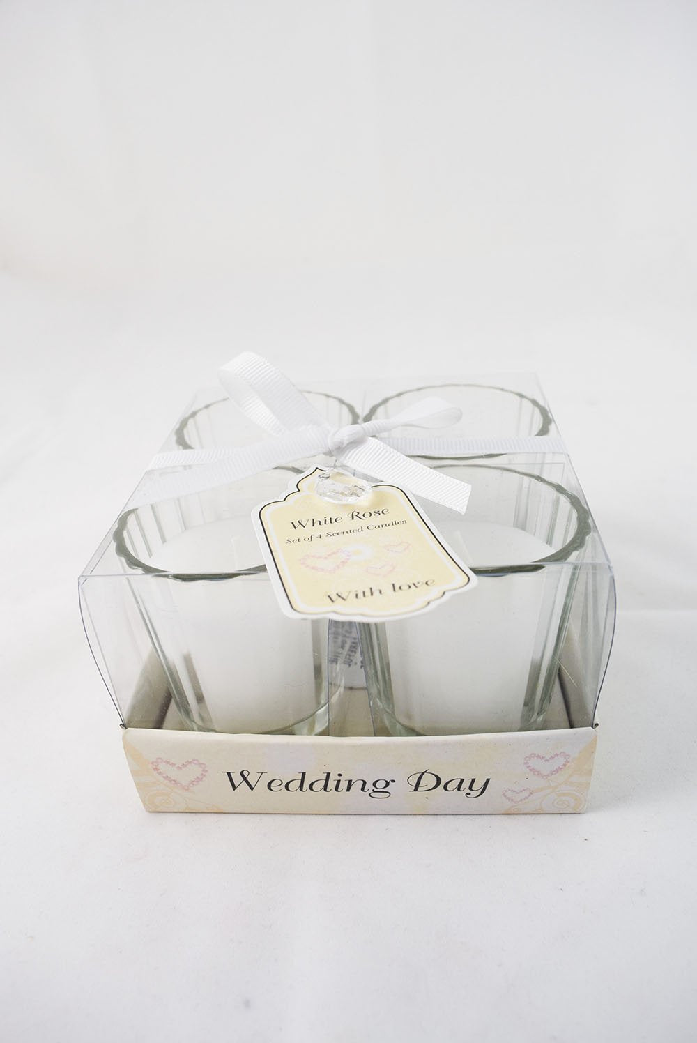 Vintage Wedding Day Scented Votive Candles Set of Four Rose In Box - hanrattycraftsgifts.co.uk