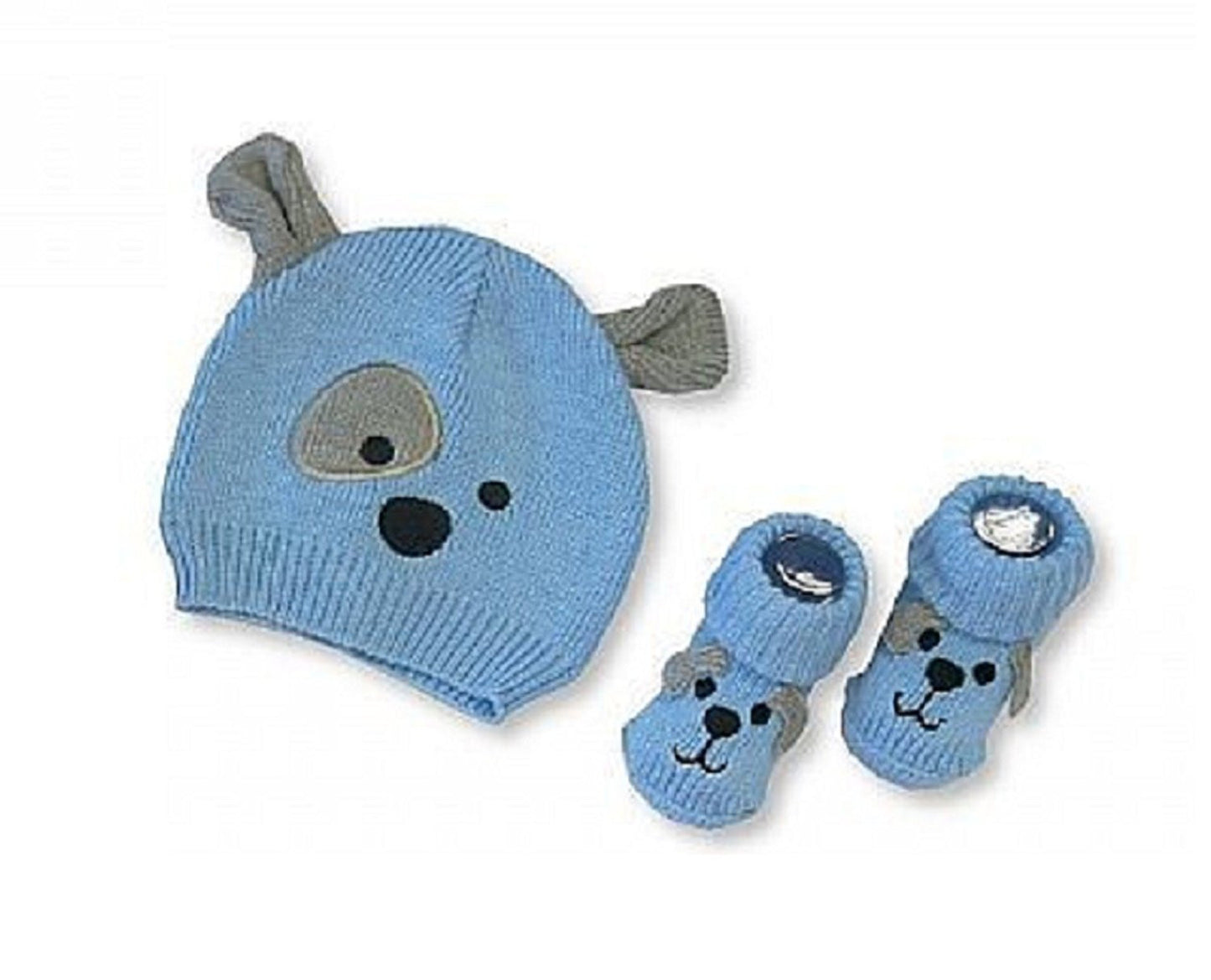 Baby, Boys, Girls, Knitted Hat and Booties Set Pink Cat Sky Blue Dog 100% Cotton (Embroidered) - hanrattycraftsgifts.co.uk