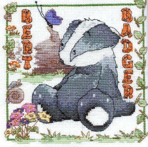 DMC Bert Badger 14 Count Cross Stitch Kit, Multi-Colour - hanrattycraftsgifts.co.uk
