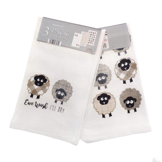 Country Club Set of 3 Tea Towels, Ewe Wash - hanrattycraftsgifts.co.uk