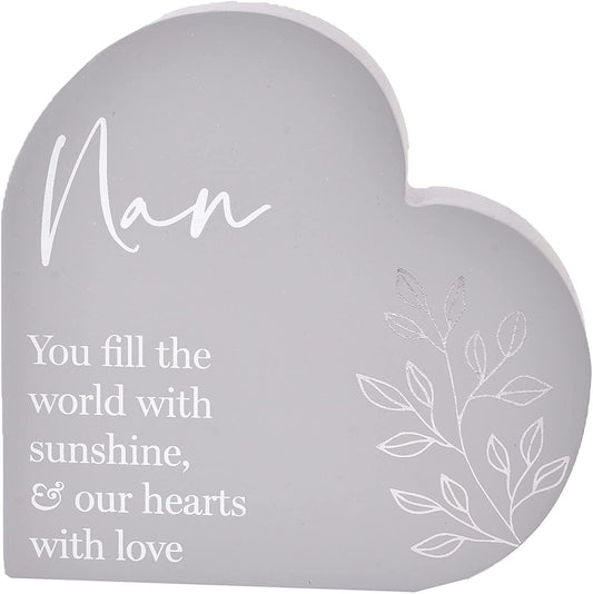 Widdop and Co Grey Heart MDF Plaque - Floral - Nan