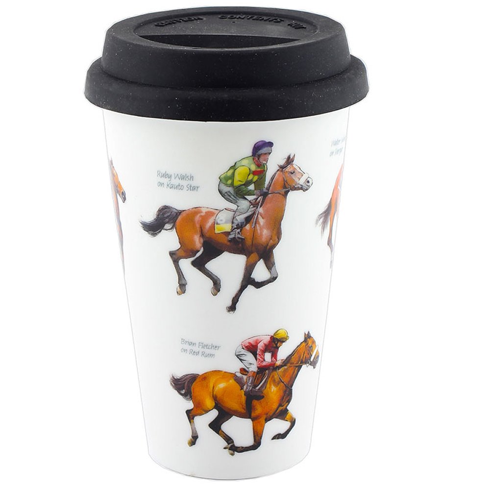 Classic Racehorses Travel Mug with Silicone Lid - hanrattycraftsgifts.co.uk