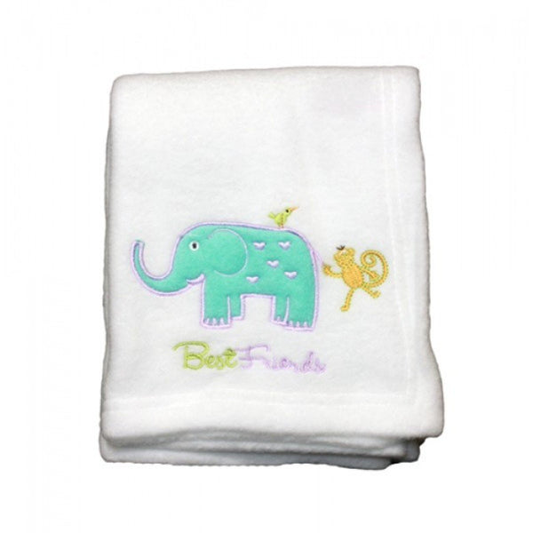 embroidered fleece cot blanket white with elliphant - hanrattycraftsgifts.co.uk