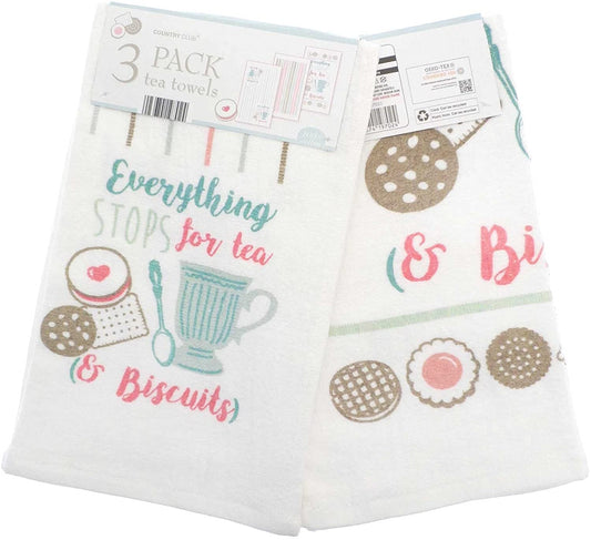 Tea & Biscuits Design Tea Towel 3pk