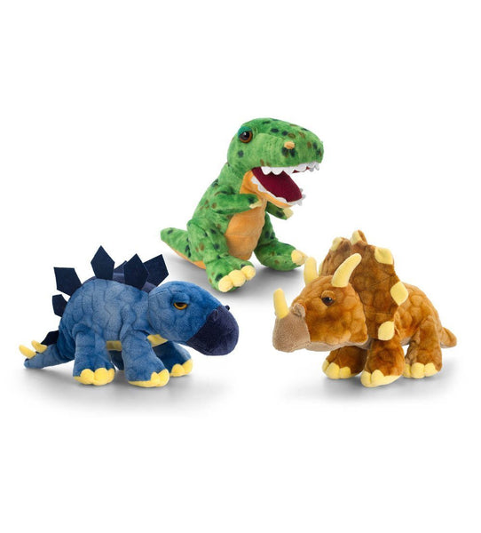Keel Toys Set of 3 Triceratops,T-Rex and Stegosaurus Dinosaurs Plush Soft Toys 35cm - hanrattycraftsgifts.co.uk