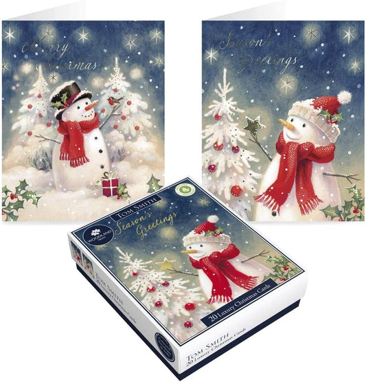Tom Smith 20 Boxed Luxury Christmas Cards Traditional Snowman Design