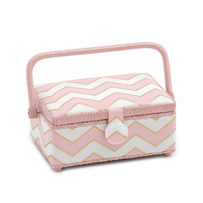 Hobby Gift 'Chevron Pearlised Blush' Small Rectangle Sewing Box 24 x 16 x 11cm (d/w/h) - hanrattycraftsgifts.co.uk