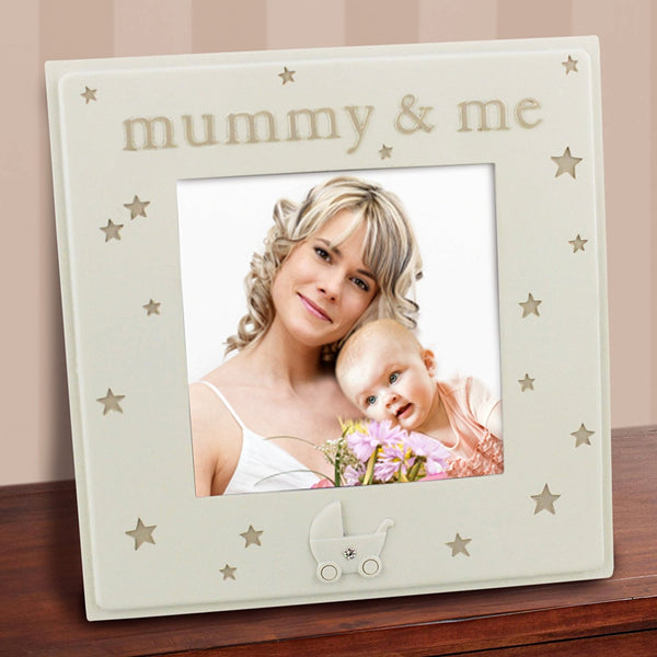Mummy & Me - beautiful Bambino cream resin 4 x 4" frame with stars - hanrattycraftsgifts.co.uk