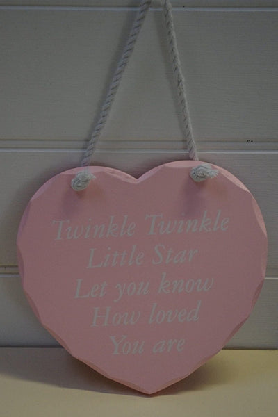 Heart Sign Plaque Nursery DecorationTwinkle Twinkle Little Star .. Pink - hanrattycraftsgifts.co.uk