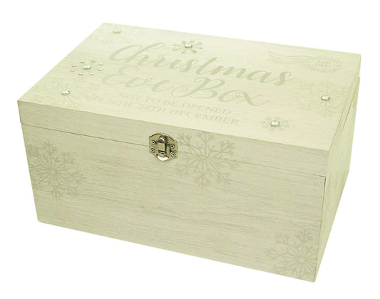 Wooden Silver Christmas Eve Gift Box with Glass Gem Inlay - hanrattycraftsgifts.co.uk