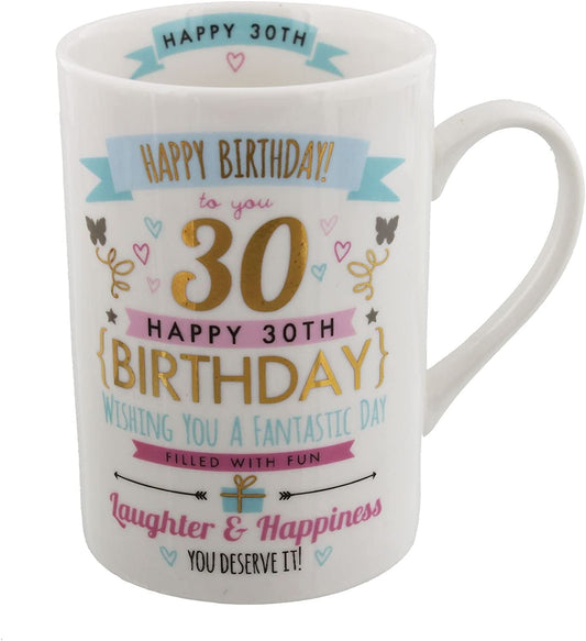 Signography Happy Birthday Rose and Gold Motif - 30 Years of Thirty Mug in a Gift Box