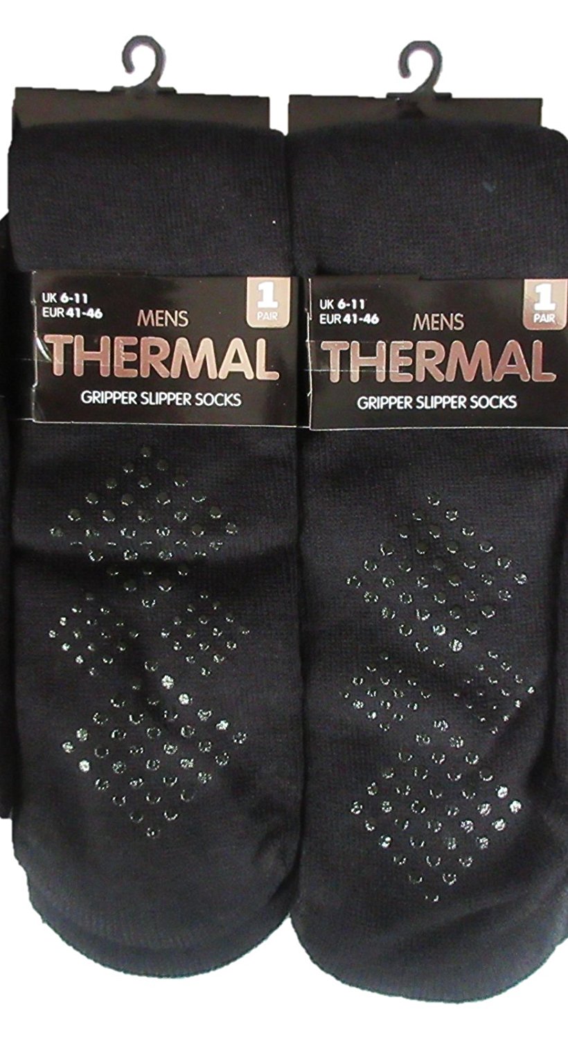 Mens Gripper Slipper 2 Pairs Thermal Socks Non Slip Silicone Grip Winter WarmBLK - hanrattycraftsgifts.co.uk