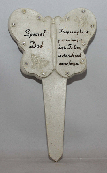 Dad Diamante Memorial Butterfly Stake Garden Stone Plaque Grave Ornament pushes in ground - hanrattycraftsgifts.co.uk