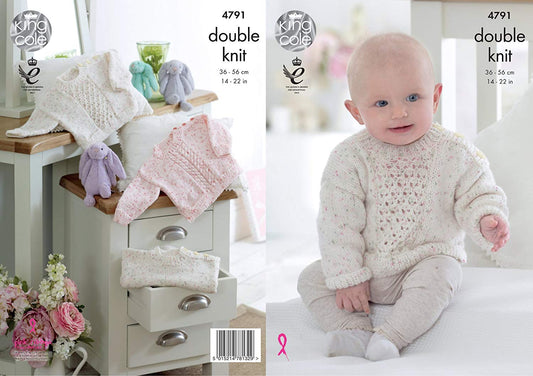 King Cole 4791 Knitting Pattern Baby Sweaters in King Cole Smarty DK - hanrattycraftsgifts.co.uk