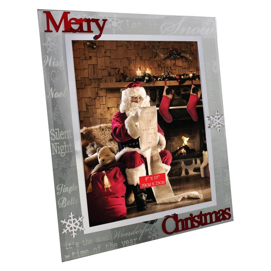 Merry & Bright Glass Photo Frame 'Merry Christmas' 8" x 10" - hanrattycraftsgifts.co.uk