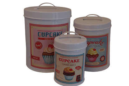 set 3 distressed shabby chic cupcake canister - hanrattycraftsgifts.co.uk