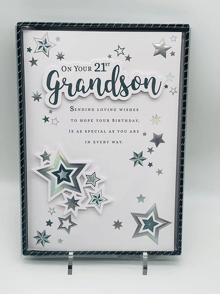 GRANDSON ON YOUR 21ST BOXED CARD
