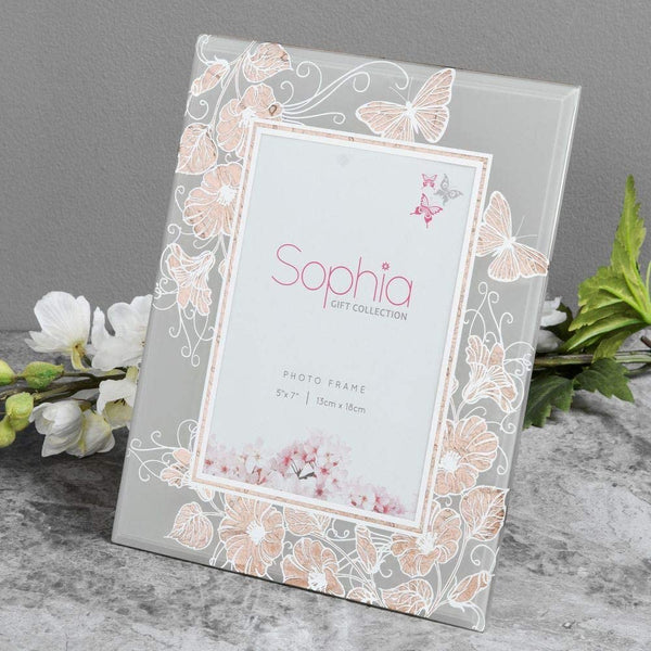 Widdop - Sophia photo frame in rose gold with butterflies