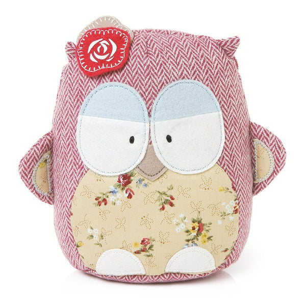 Montage Owl 6-inch wearing a Flower Soft Toy - hanrattycraftsgifts.co.uk