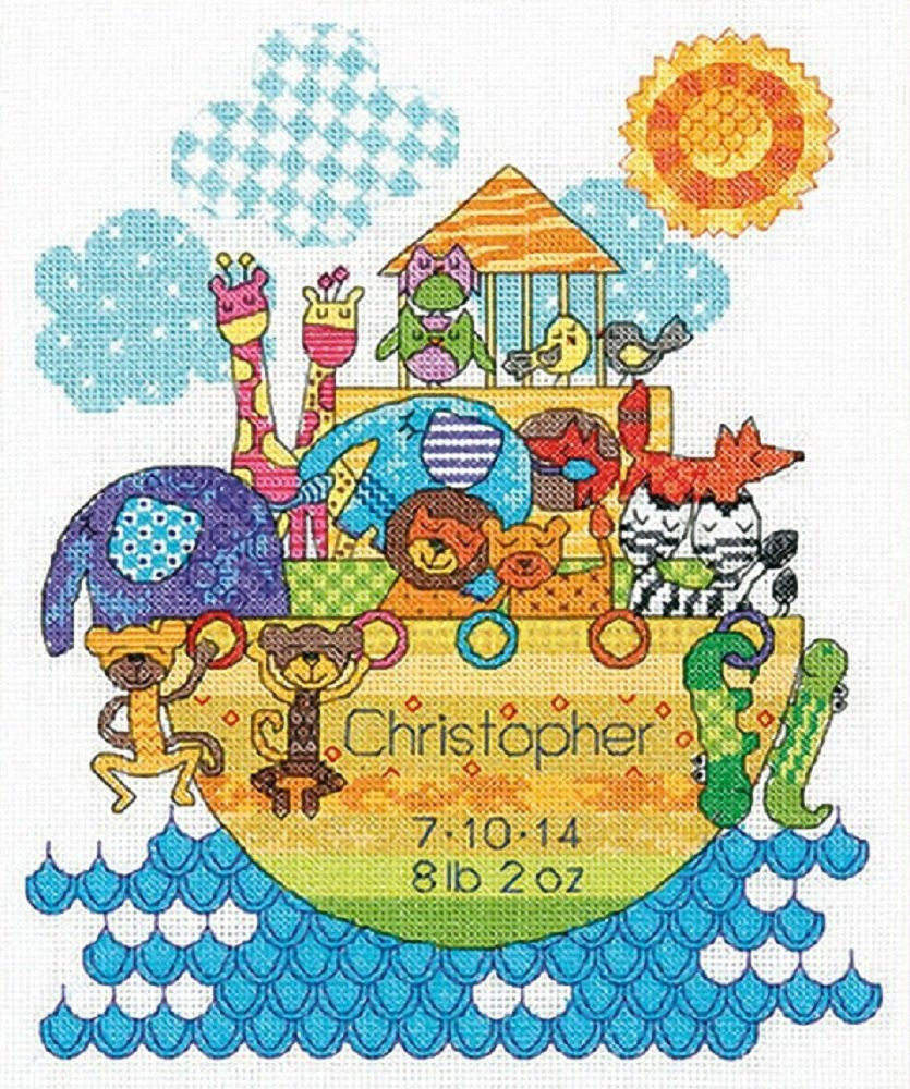 Dimensions "Noah's Animal Birth Record" Counted Cross Stitch Kit, Multi-Colour - hanrattycraftsgifts.co.uk