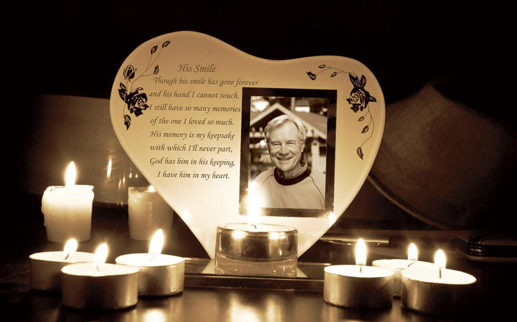 His Smile Memorial Poem & Photo Candle Holder - hanrattycraftsgifts.co.uk