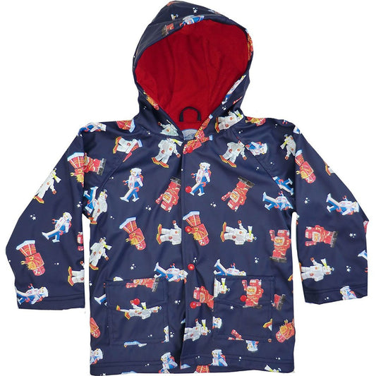 Powell Craft Boys Vintage Robot Raincoat. Navy Blue. - hanrattycraftsgifts.co.uk