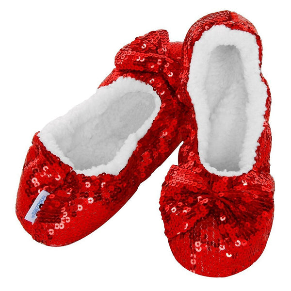 Snoozies Ballerina Bling Kids Childrens Fluffy Slippers (Large | 2-3, Red) - hanrattycraftsgifts.co.uk