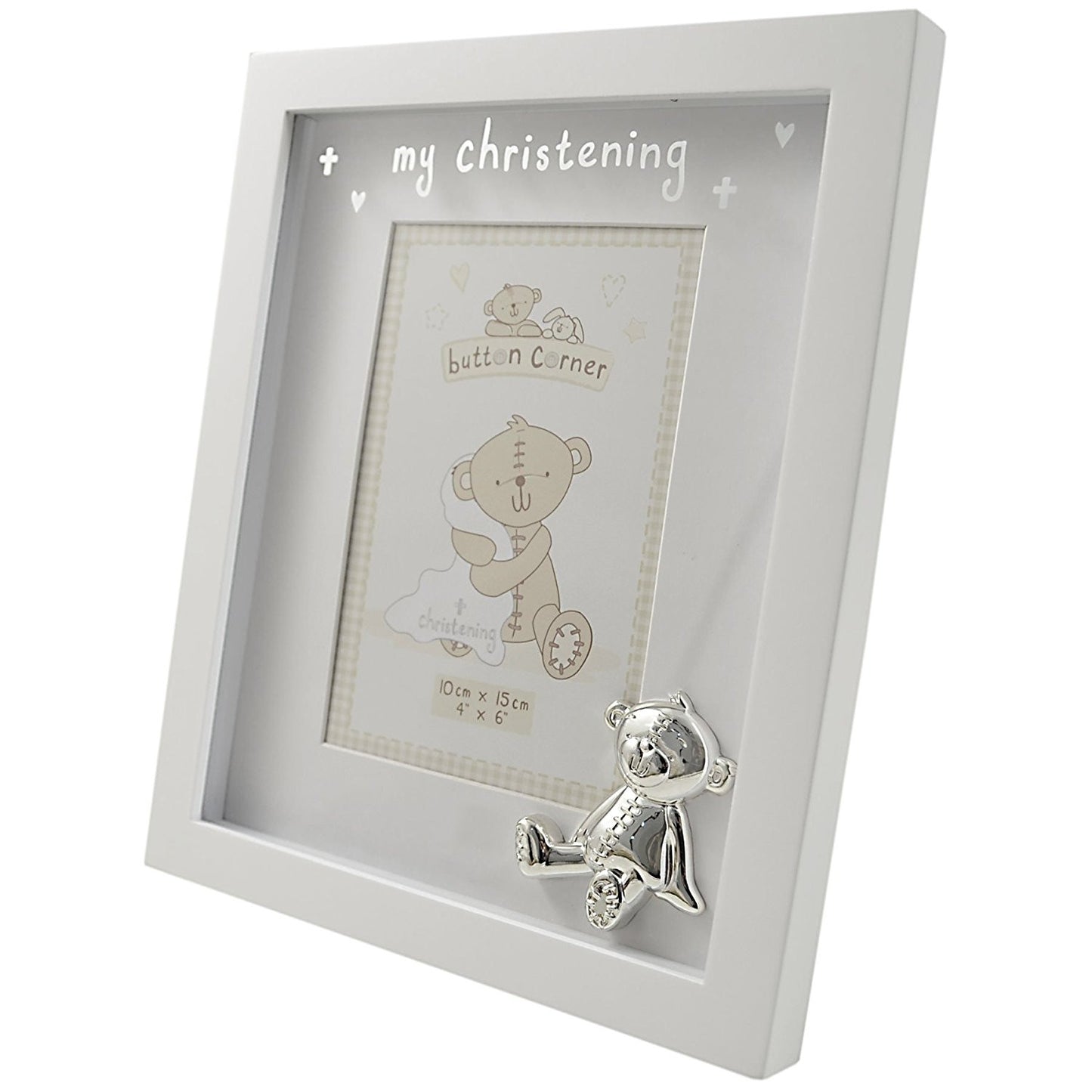 Button Corner MDF Photo Frame and Icon "My Christening" 4"x6" - hanrattycraftsgifts.co.uk