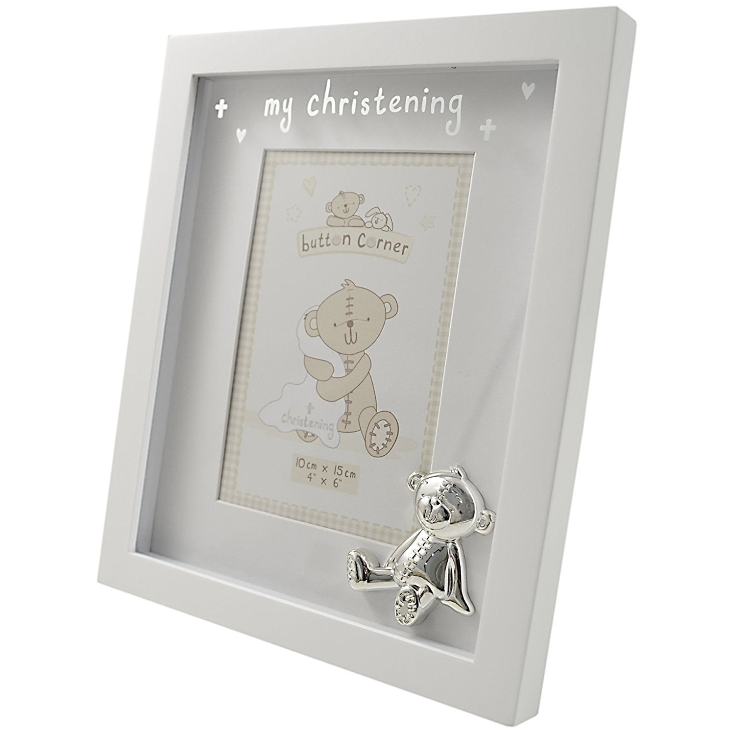Button Corner MDF Photo Frame and Icon "My Christening" 4"x6" - hanrattycraftsgifts.co.uk