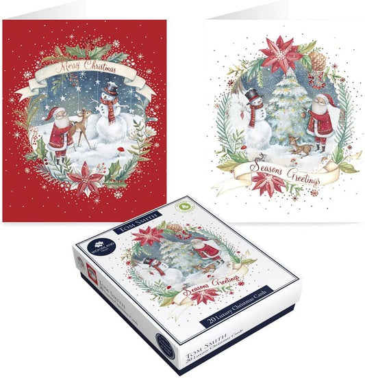 Tom Smith Whimsical Santa Snowman Christmas Cards 20 Pack