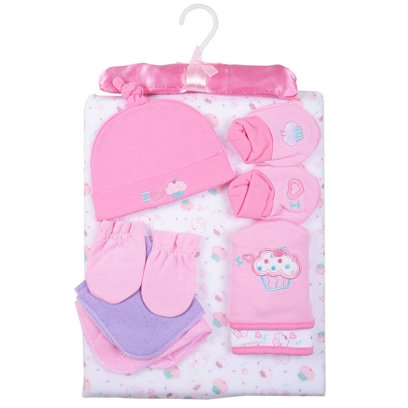 9 Piece Baby Gift Set Newborn Christening Present Blanket Booties Hanger - Pink - hanrattycraftsgifts.co.uk
