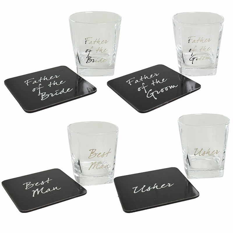Wedding Usher Whisky Glass & Coaster Thank You Gift LP - hanrattycraftsgifts.co.uk