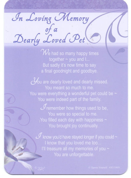In Loving Memory - Of A Dearly Loved Pet - Grave/Graveside Memorial Card - hanrattycraftsgifts.co.uk