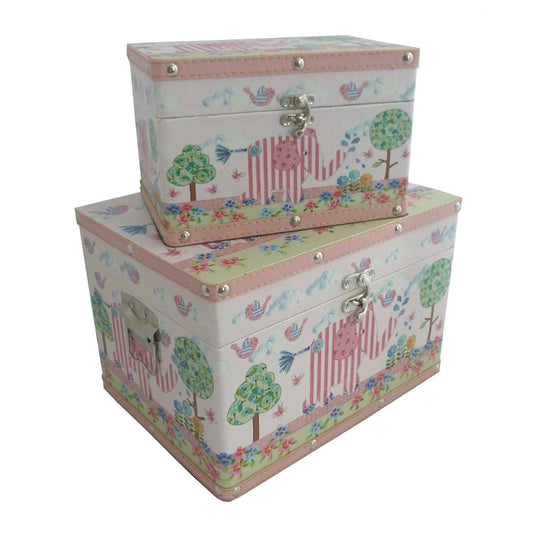 Pink Toy Box Or Keepsake Box Set With Little Bird And Elephant Design - hanrattycraftsgifts.co.uk