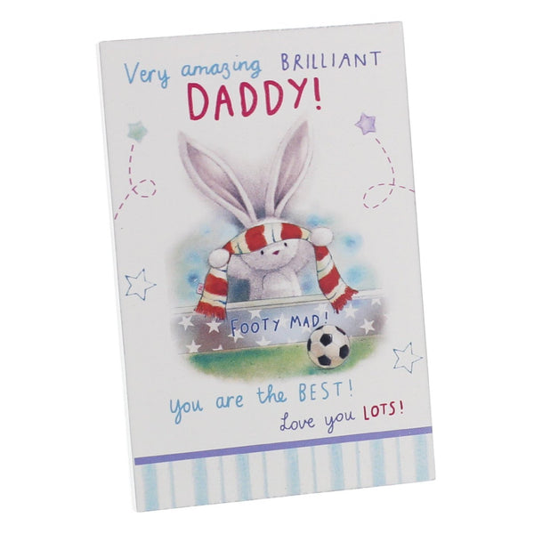 Brilliant Footy Mad Daddy Plaque with Bunny - Standing or Hanging Wall Rectangular Plaque - hanrattycraftsgifts.co.uk