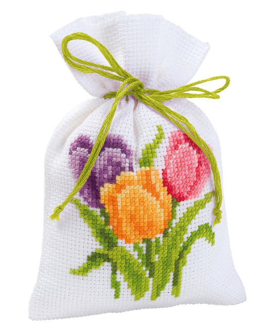 Vervaco Pot Pourri Bag Crocuses Counted Cross Stitch Kit, Multi-Colour - hanrattycraftsgifts.co.uk