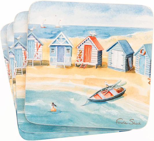 Beach Hut Beach Scene Coasters Set of 4
