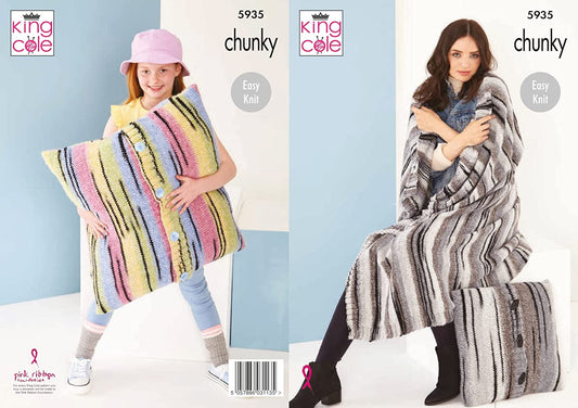 King Cole Chunky Knit Pattern Easy Knit Blanket & Floor Pillow (5935)